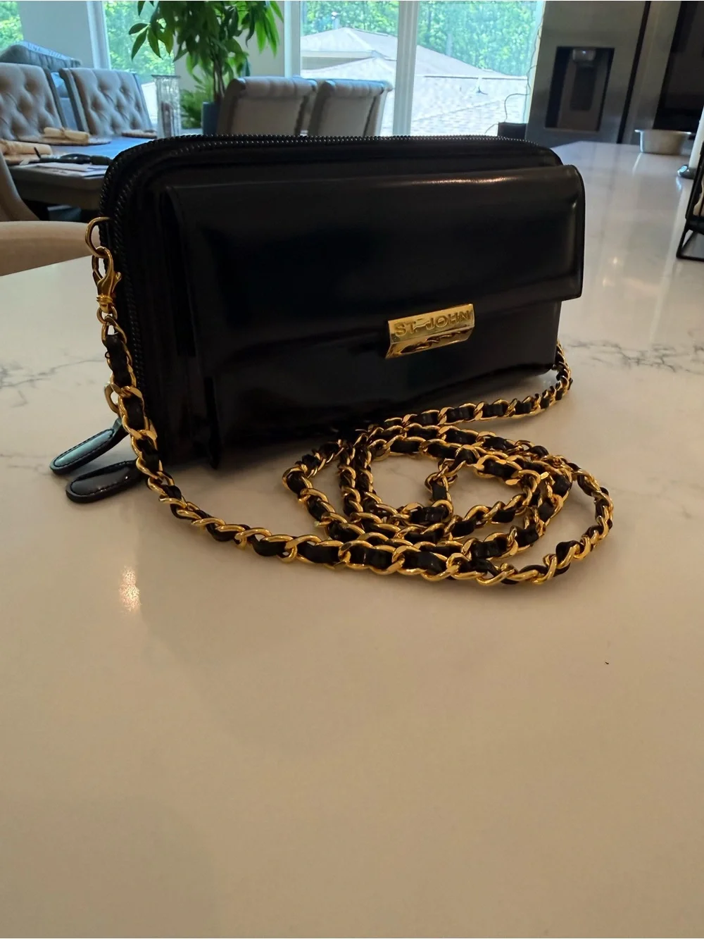 Vintage St. John Black Leather Crossbody with Gold Chain Strap - Picture 8 of 8